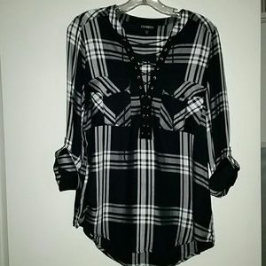 Express Flannel Lace Up Roll Tab Shirt